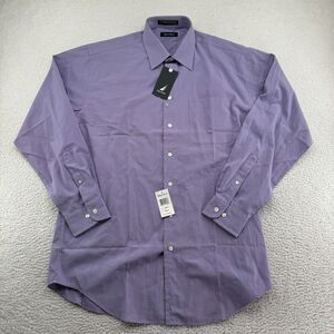 NWD Nautica Dress Shirt Men 16 34/35 Juniper Purple Long Sleeve Button Up Cotton